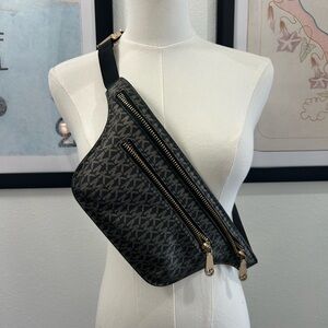Michael Kors Black and Brown Monogram Belt Bag